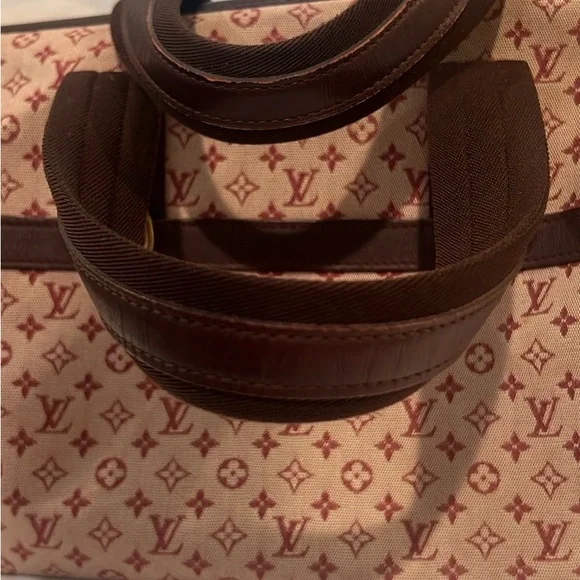 Louis Vuitton Pink Denim with Burgundy Travel Bag with Iconic Monogram - Picture 8 of 9
